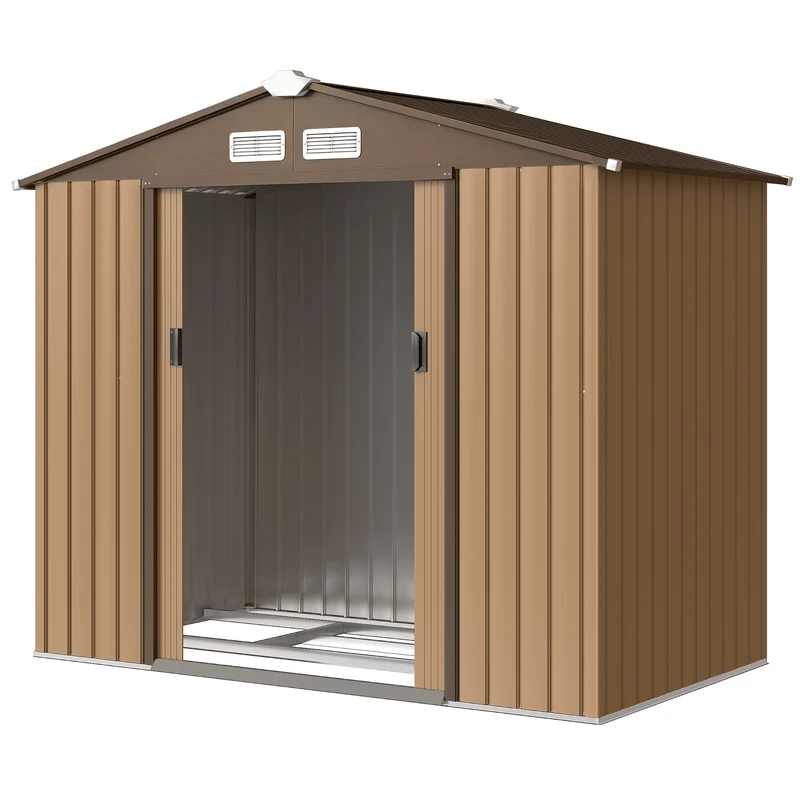 Abri de jardin remise pour outils 213 x 130 x 185 cm sécurisable ventilation style contemporain design en acier kaki 21_0004032