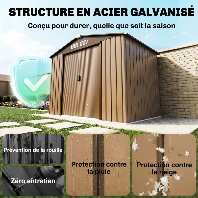 Abri de jardin remise pour outils 213 x 130 x 185 cm sécurisable ventilation style contemporain design en acier kaki 21_0004032