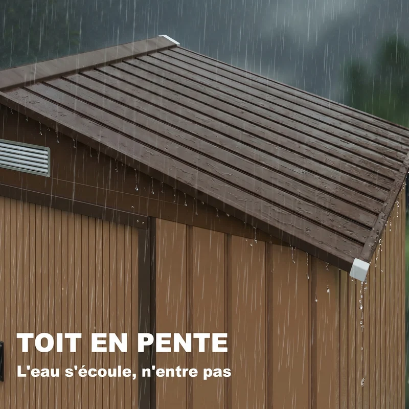 Abri de jardin remise pour outils 213 x 130 x 185 cm sécurisable ventilation style contemporain design en acier kaki 21_0004032