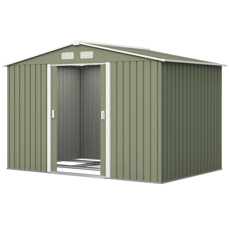 Abri de jardin 277 x 195 x 192 cm porte coulissante ventilation 4 ouvertures industriel en acier galvanisé vert clair 21_0004037