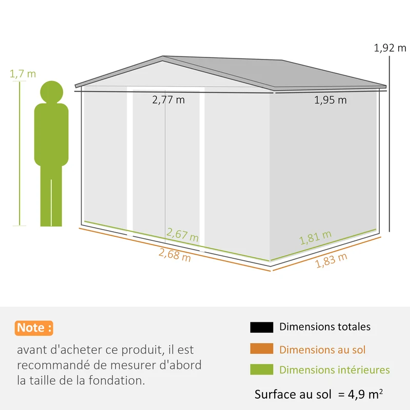 Abri de jardin 277 x 195 x 192 cm porte coulissante ventilation 4 ouvertures industriel en acier galvanisé vert clair 21_0004037