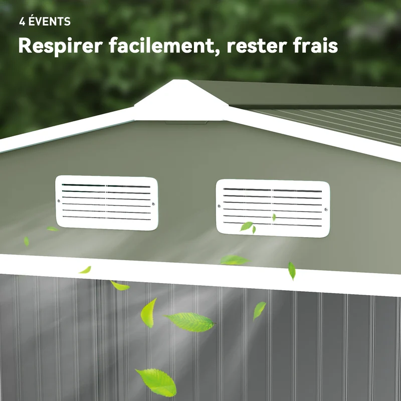 Abri de jardin 277 x 195 x 192 cm porte coulissante ventilation 4 ouvertures industriel en acier galvanisé vert clair 21_0004037