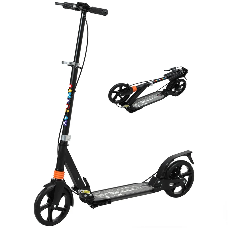 Trottinette enfant pliable 94 x 36 x 103 cm guidon réglable freins avant et arrière design moderne jardin en PP noir 21_0000689