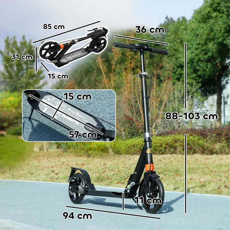 Trottinette enfant pliable 94 x 36 x 103 cm guidon réglable freins avant et arrière design moderne jardin en PP noir 21_0000689