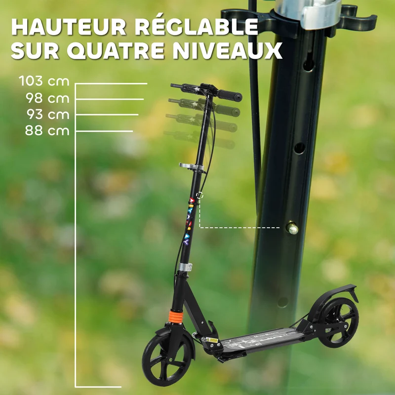 Trottinette enfant pliable 94 x 36 x 103 cm guidon réglable freins avant et arrière design moderne jardin en PP noir 21_0000689