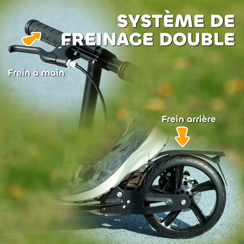 Trottinette enfant pliable 94 x 36 x 103 cm guidon réglable freins avant et arrière design moderne jardin en PP noir 21_0000689