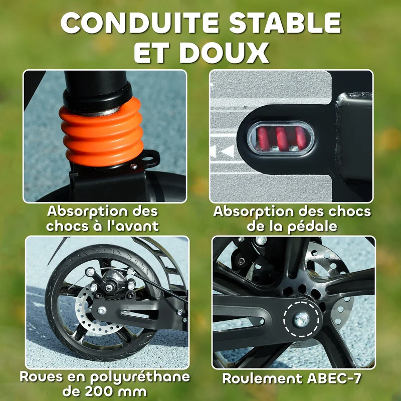 Trottinette enfant pliable 94 x 36 x 103 cm guidon réglable freins avant et arrière design moderne jardin en PP noir 21_0000689