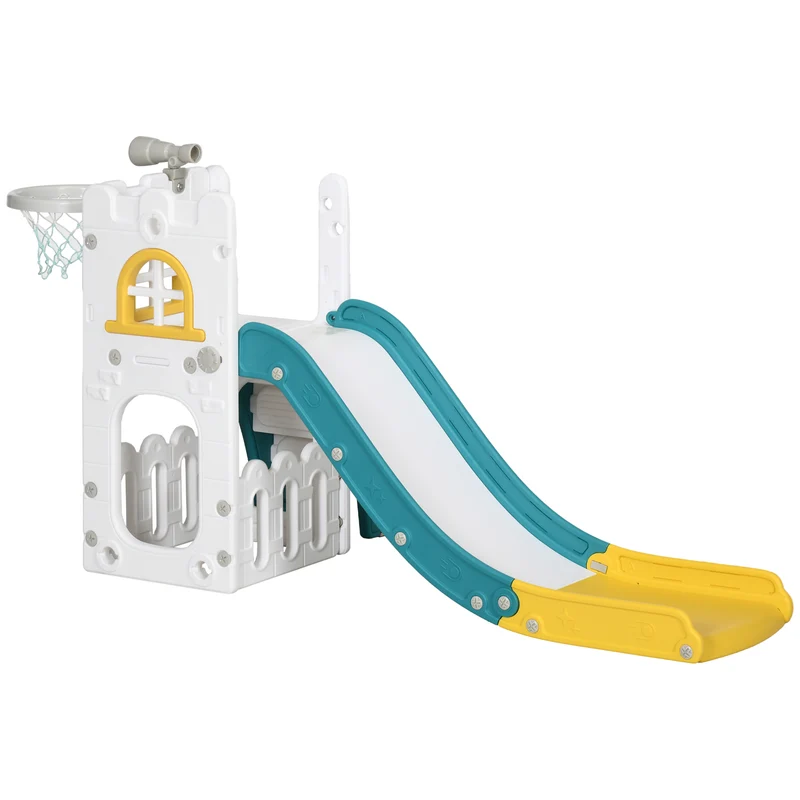 Toboggan 5 en 1 pour enfants 70 x 177 x 92 cm glisse sécurisée marches antidérapantes moderne contemporain en PP jaune 21_0000300