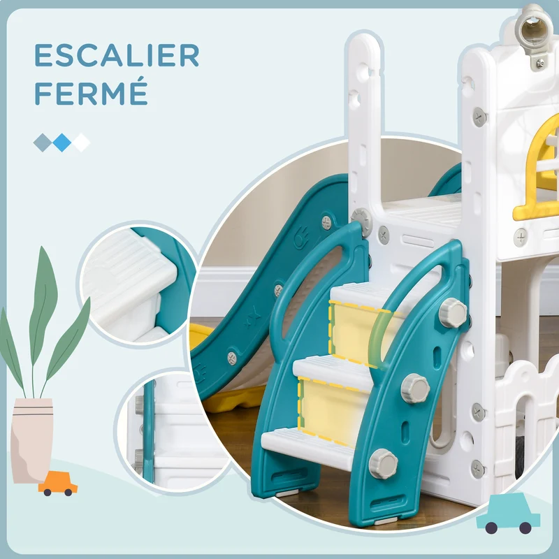 Toboggan 5 en 1 pour enfants 70 x 177 x 92 cm glisse sécurisée marches antidérapantes moderne contemporain en PP jaune 21_0000300