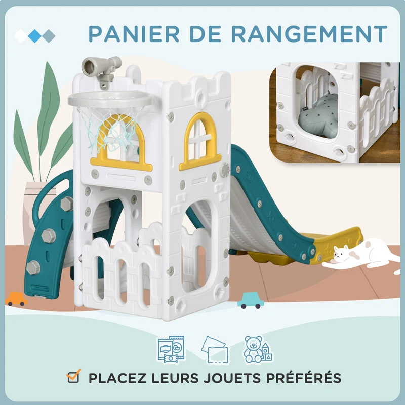 Toboggan 5 en 1 pour enfants 70 x 177 x 92 cm glisse sécurisée marches antidérapantes moderne contemporain en PP jaune 21_0000300