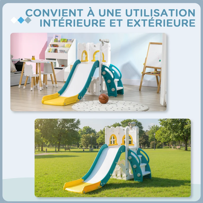 Toboggan 5 en 1 pour enfants 70 x 177 x 92 cm glisse sécurisée marches antidérapantes moderne contemporain en PP jaune 21_0000300