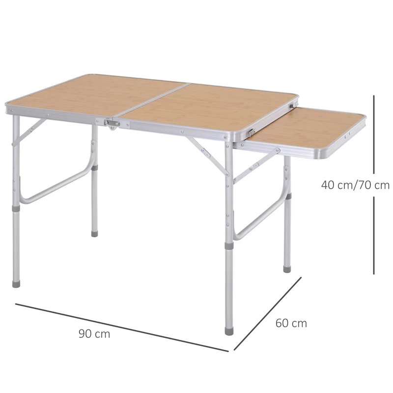 Table de camping pliante valise 90 x 60 x 40/70 cm transportable légère pour 4 personnes design scandinave en MDF bambou 21_0004629