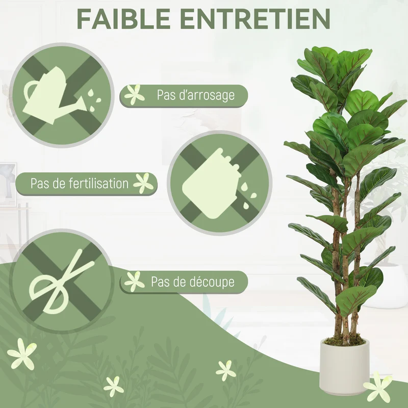 Plante artificielle figuier lyre intérieur 45 x 40 x 120 cm sans entretien feuillage réaliste scandinave en peva vert 21_0003717
