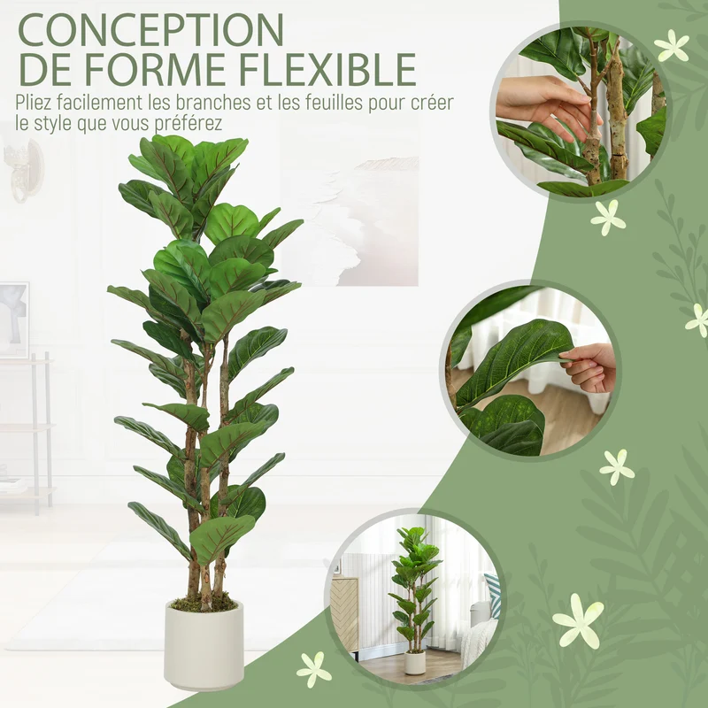 Plante artificielle figuier lyre intérieur 45 x 40 x 120 cm sans entretien feuillage réaliste scandinave en peva vert 21_0003717