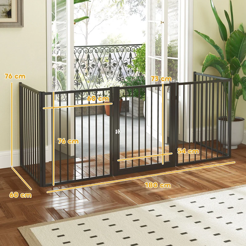 Parc pour chien modulable intérieur extérieur 180 x 60 x 76 cm sécurisé facile à assembler moderne design en acier noir 21_0007466