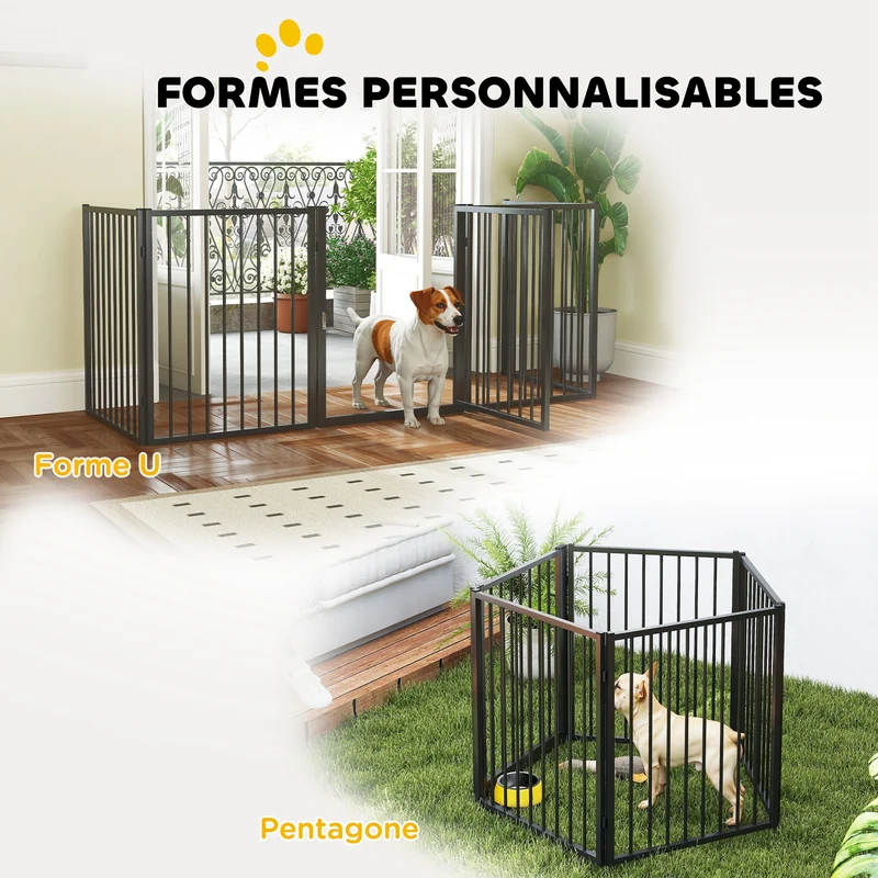 Parc pour chien modulable intérieur extérieur 180 x 60 x 76 cm sécurisé facile à assembler moderne design en acier noir 21_0007466