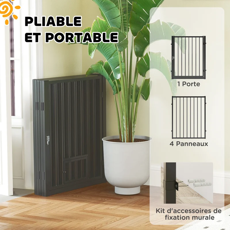 Parc pour chien modulable intérieur extérieur 180 x 60 x 76 cm sécurisé facile à assembler moderne design en acier noir 21_0007466