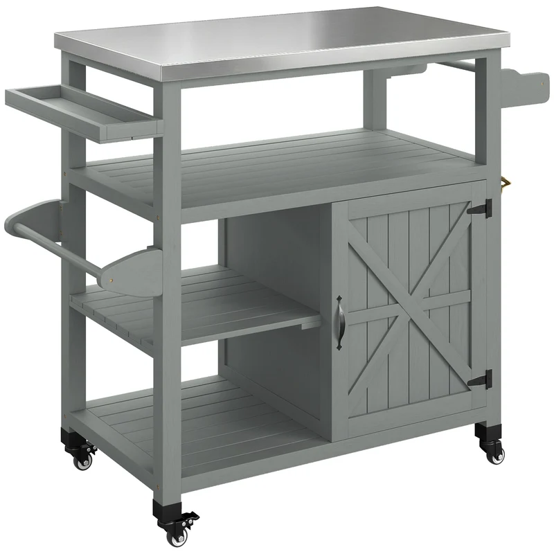 Desserte jardin chariot barbecue sur roulettes 107 x 49.5 x 92.5 cm rangement optimisé mobile contemporain en bois gris 21_0004418