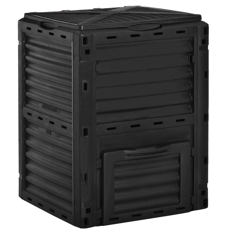 Composteur de jardin 300 l 60.5 x 60.5 x 81.5 cm aération optimisée récupération facile sécurisé design épuré en PP noir 21_0004201