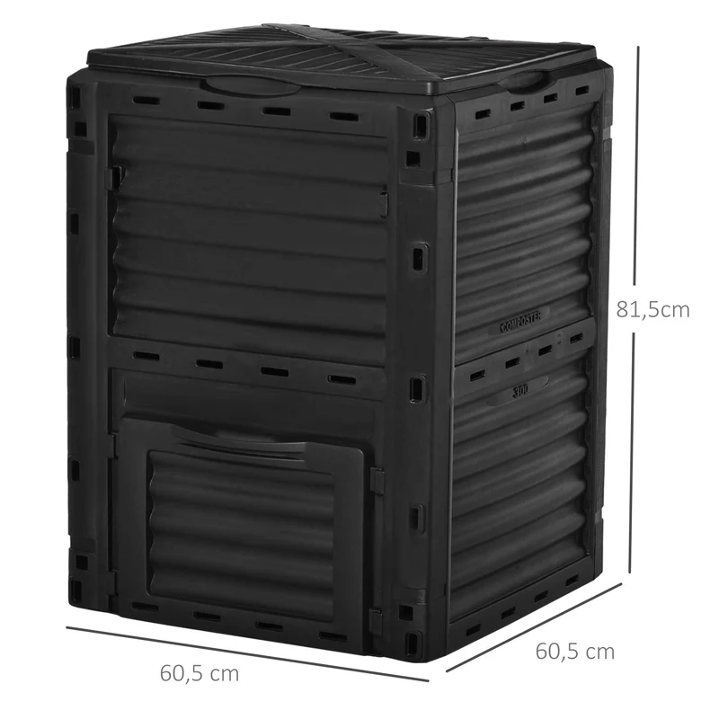 Composteur de jardin 300 l 60.5 x 60.5 x 81.5 cm aération optimisée récupération facile sécurisé design épuré en PP noir 21_0004201