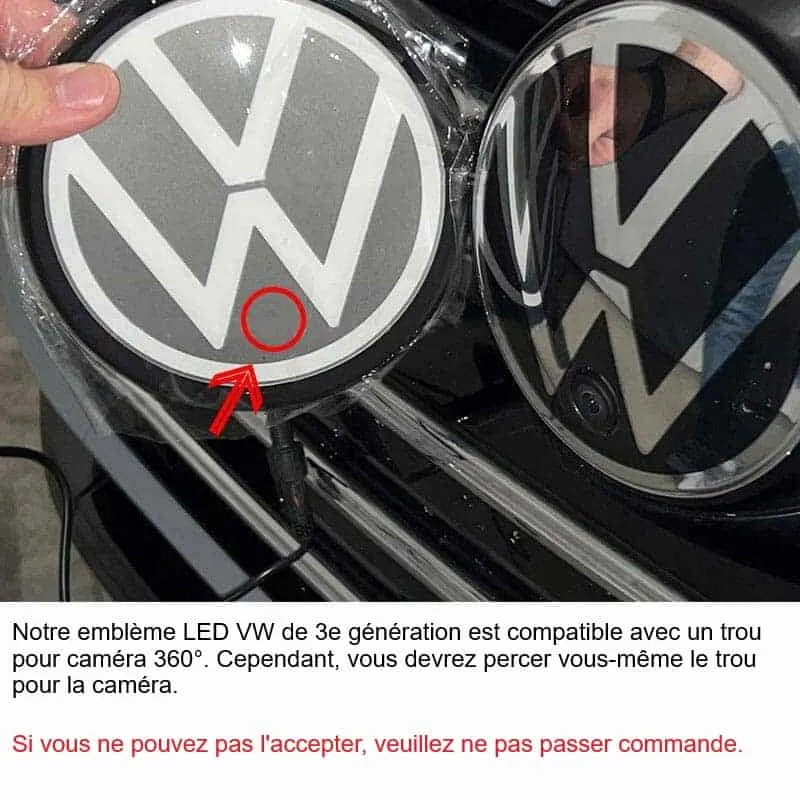 Emblème Lumineux Volkswagen 137mm Calandre LED Compatible VW