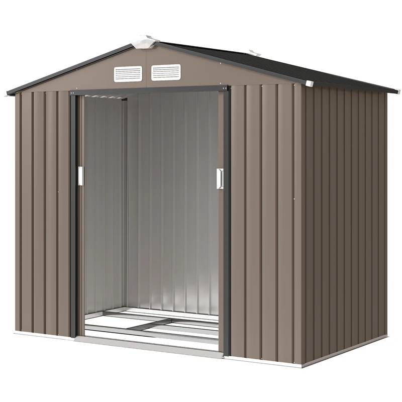 Abri de jardin 213 x 130 x 185 cm capacité porte coulissante ventilation optimisée style industriel en acier marron 21_0004028