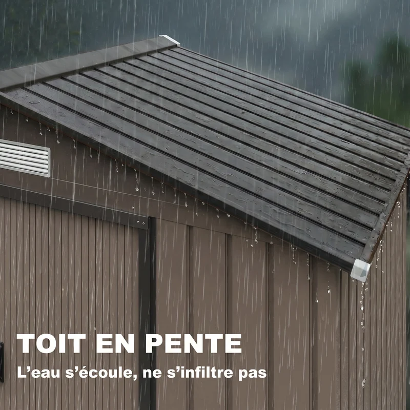 Abri de jardin 213 x 130 x 185 cm capacité porte coulissante ventilation optimisée style industriel en acier marron 21_0004028