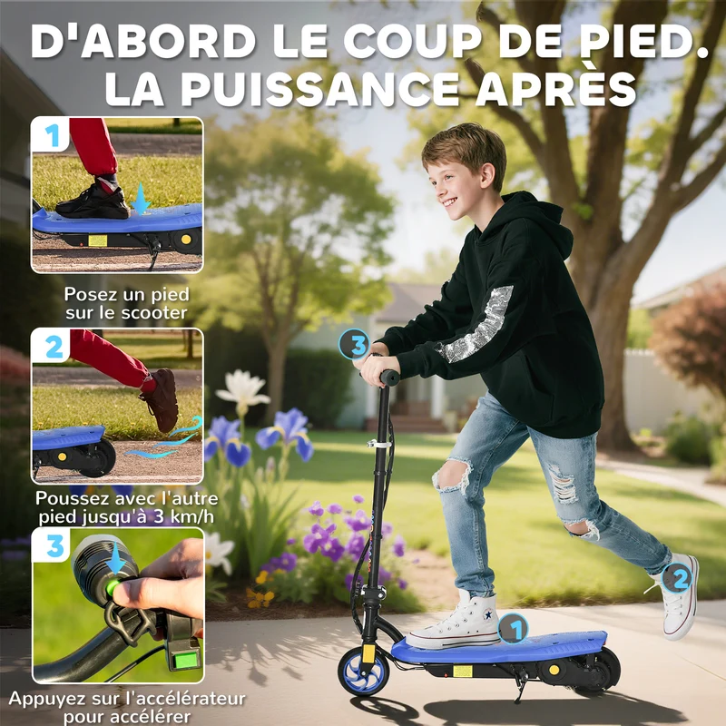 Trottinette électrique enfant pliable 75 x 48 x 93 cm guidon réglable autonomie 10 km moderne design en métal bleu 21_0006950