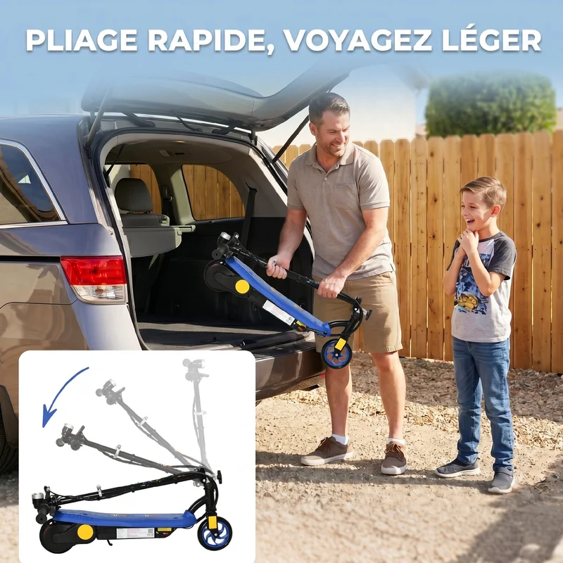 Trottinette électrique enfant pliable 75 x 48 x 93 cm guidon réglable autonomie 10 km moderne design en métal bleu 21_0006950