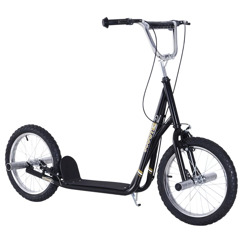 Trottinette grandes roues enfants adultes 143 x 58 x 100 cm guidon réglable plateau antidérapant moderne en acier noir 21_0000673