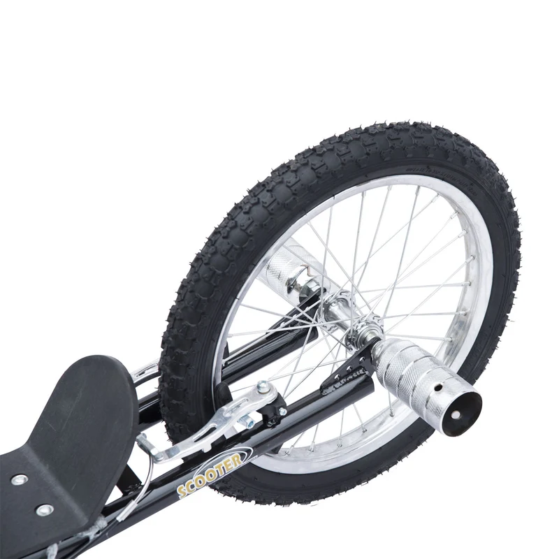 Trottinette grandes roues enfants adultes 143 x 58 x 100 cm guidon réglable plateau antidérapant moderne en acier noir 21_0000673