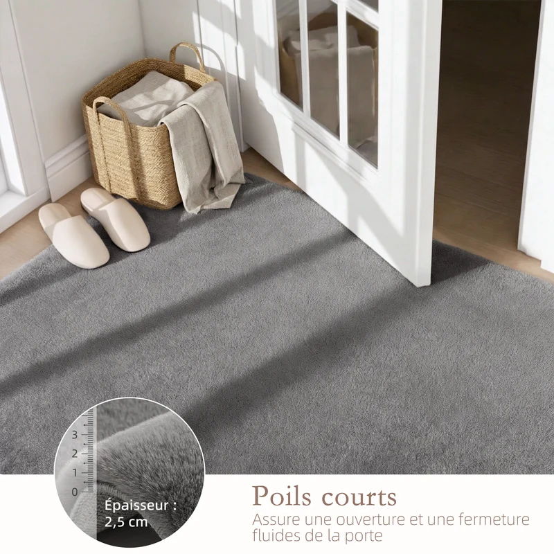Tapis salon rectangulaire 160 x 120 x 2,5 cm lavable en machine antidérapant doux scandinave en polyester gris clair 21_0003682