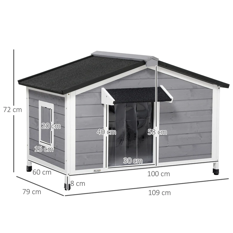 Niche pour chien sur pied style cottage 109 x 79 x 72 cm toit ouvrant étanche plancher amovible rustique en bois gris 21_0007299
