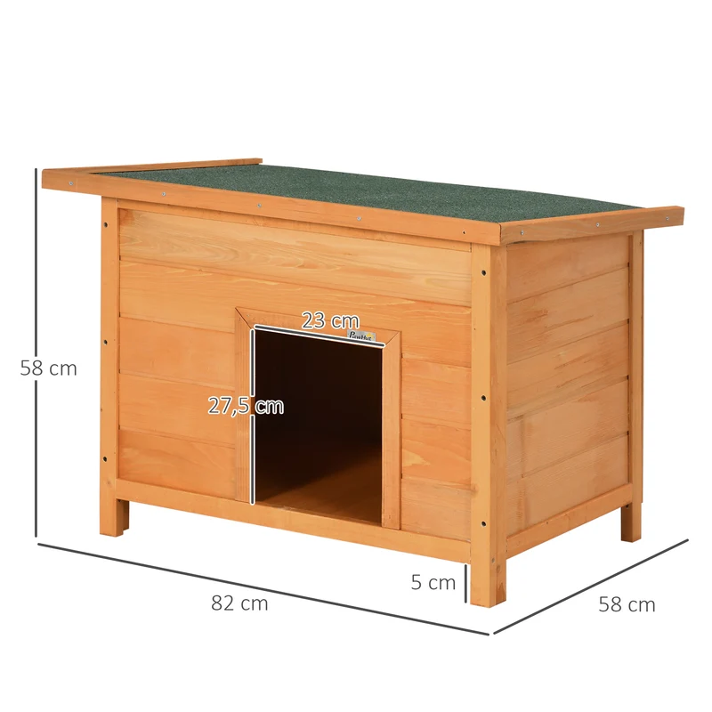 Niche pour chien sur pied 85 x 58 x 58 cm toit ouvrant imperméable surélevée isolation thermique rustique en bois marron 21_0007279