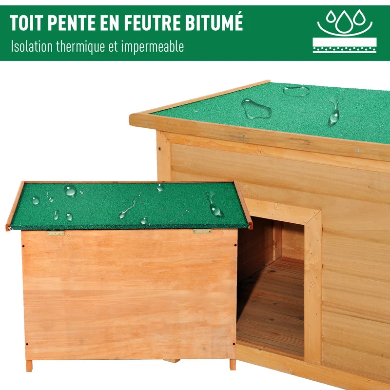 Niche pour chien sur pied 85 x 58 x 58 cm toit ouvrant imperméable surélevée isolation thermique rustique en bois marron 21_0007279
