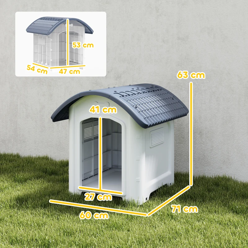 Niche pour chien d'extérieur abri surélevé 71 x 60 x 63 cm plancher amovible aération 3 côtés moderne en PP gris foncé 21_0007319