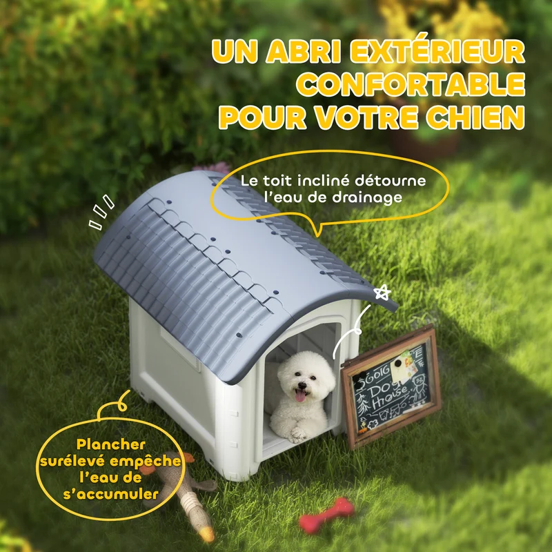 Niche pour chien d'extérieur abri surélevé 71 x 60 x 63 cm plancher amovible aération 3 côtés moderne en PP gris foncé 21_0007319