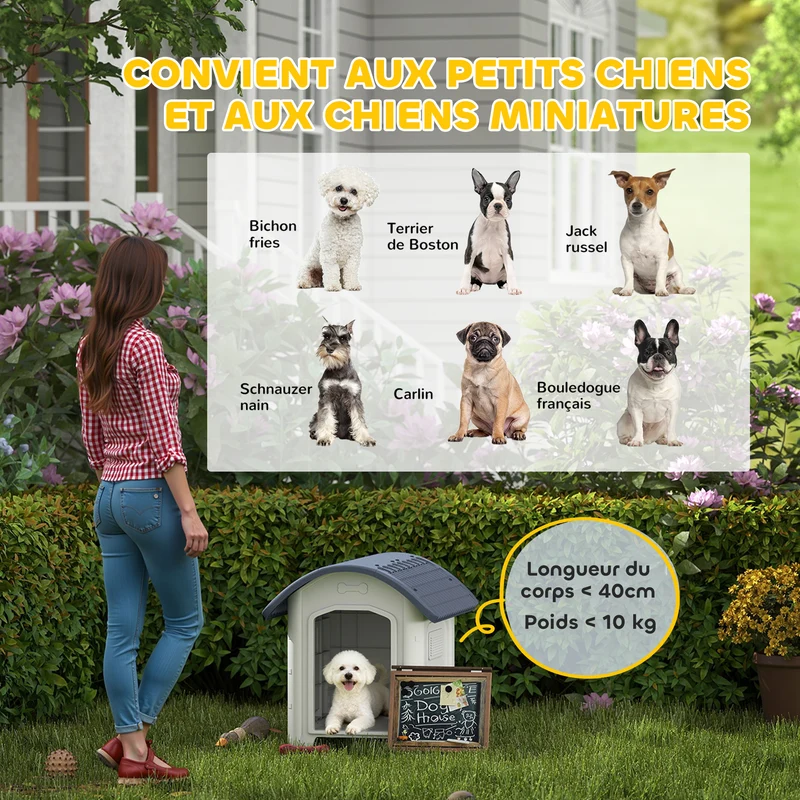 Niche pour chien d'extérieur abri surélevé 71 x 60 x 63 cm plancher amovible aération 3 côtés moderne en PP gris foncé 21_0007319