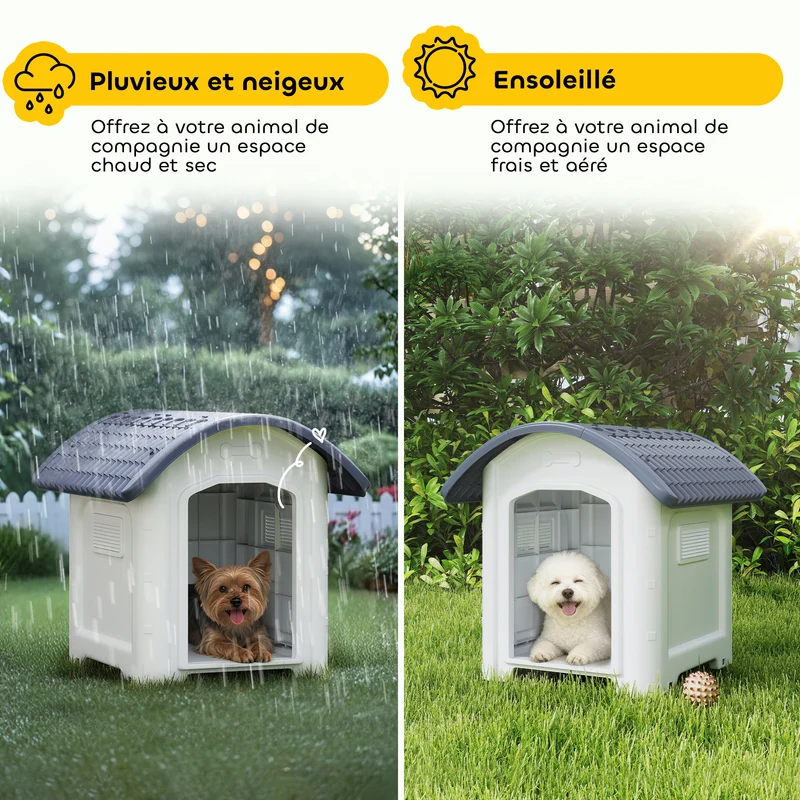 Niche pour chien d'extérieur abri surélevé 71 x 60 x 63 cm plancher amovible aération 3 côtés moderne en PP gris foncé 21_0007319