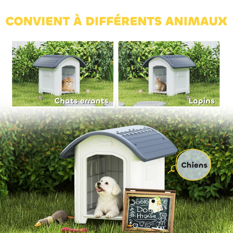 Niche pour chien d'extérieur abri surélevé 71 x 60 x 63 cm plancher amovible aération 3 côtés moderne en PP gris foncé 21_0007319