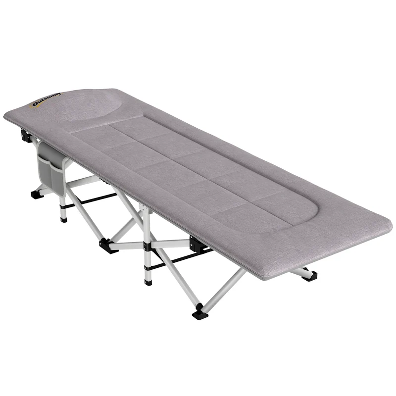 Lit de camping pliable 185 x 65 x 37 cm matelas en mousse appui-tête intégré douillet design minimaliste en acier gris 21_0006521