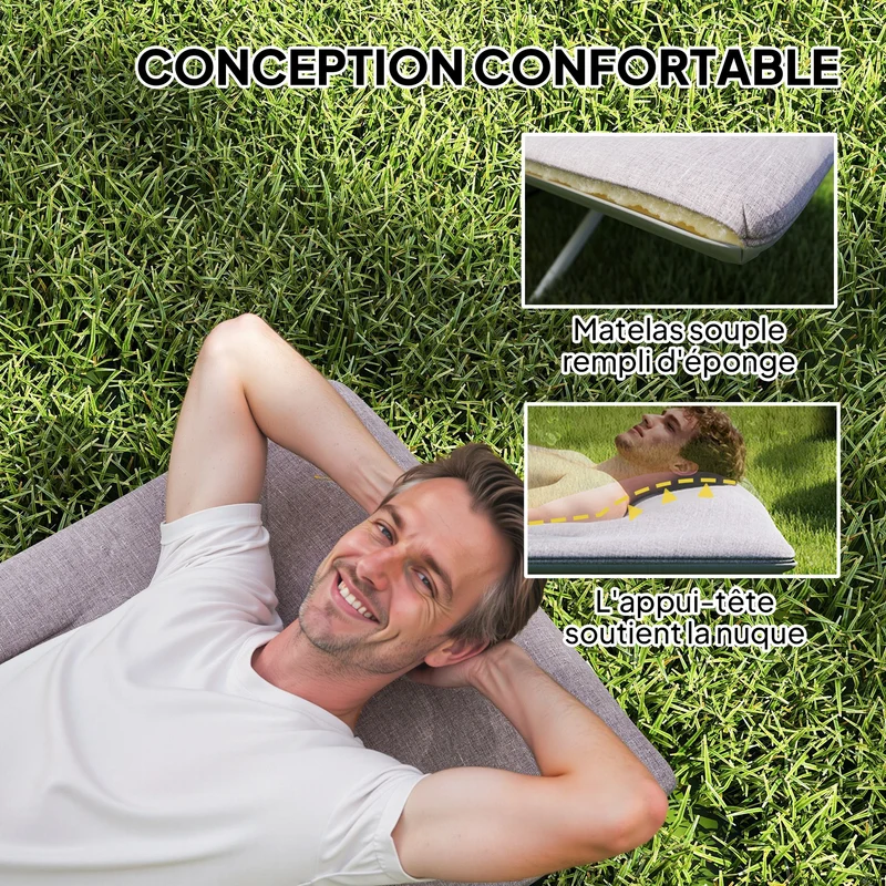 Lit de camping pliable 185 x 65 x 37 cm matelas en mousse appui-tête intégré douillet design minimaliste en acier gris 21_0006521