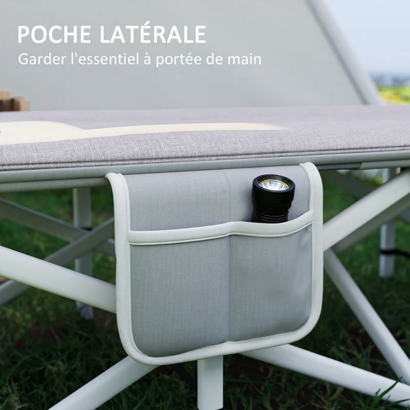 Lit de camping pliable 185 x 65 x 37 cm matelas en mousse appui-tête intégré douillet design minimaliste en acier gris 21_0006521