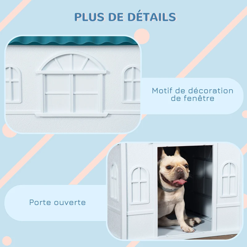 Niche pour chien 65 x 75,7 x 63 cm entrée large résistant aux intempéries entretien facile rustique tendance en PP blanc 21_0007291