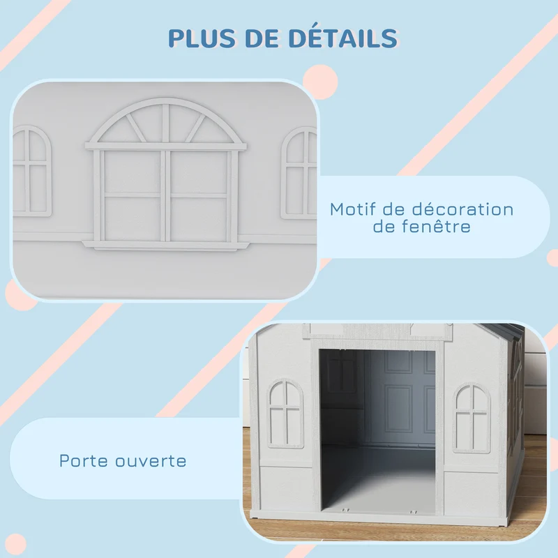 Niche d'extérieur pour chiens petite et moyenne taille 65 x 75.7 x 63 cm porte large aération design pratique en PP gris 21_0007292