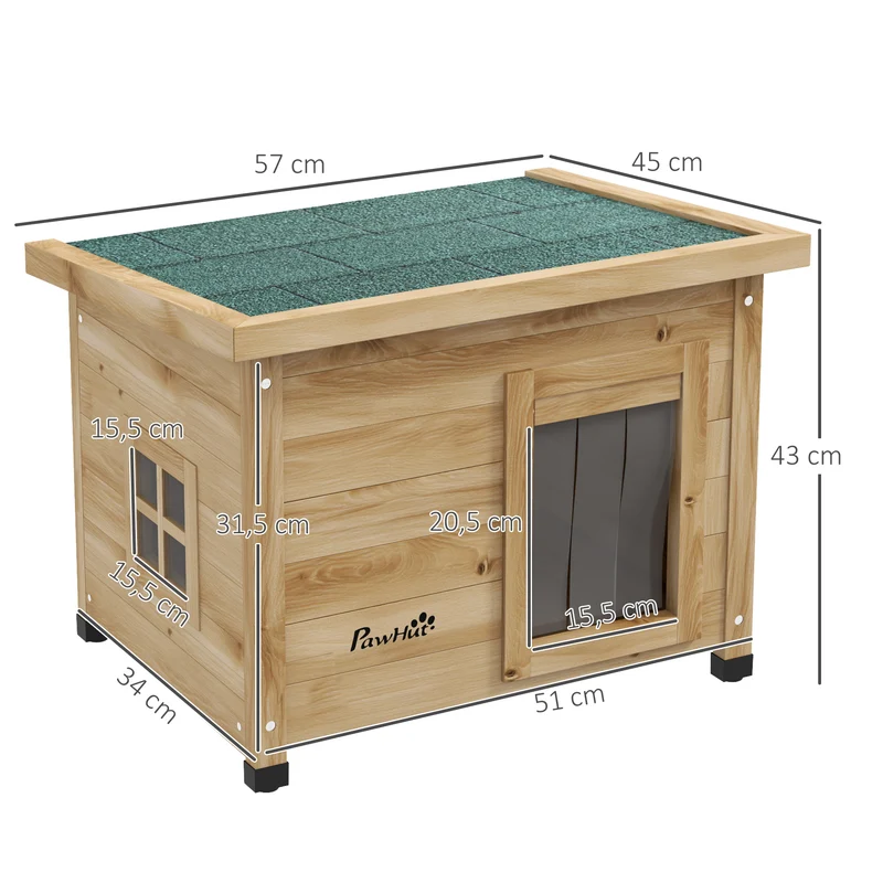 Maison pour chats niche extérieure surélevée 57 x 45 x 43 cm abri isolé toit asphalte rustique jardin en bois jaune 21_0007709