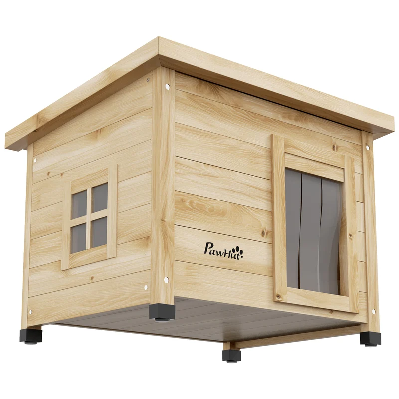 Maison pour chats niche extérieure surélevée 57 x 45 x 43 cm abri isolé toit asphalte rustique jardin en bois jaune 21_0007709