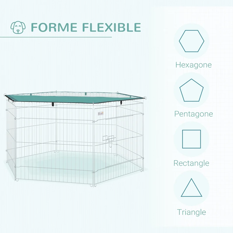 Enclos pour chien modulable hexagonal 120 x 120 x 60 cm porte verrouillable pliable moderne industriel en métal argent 21_0007400
