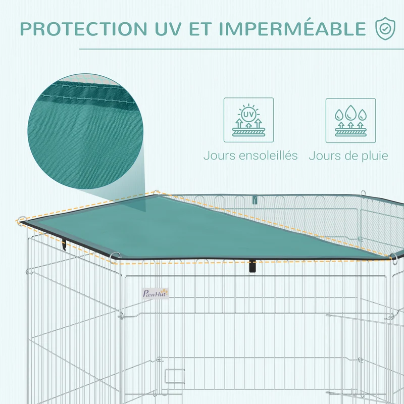 Enclos pour chien modulable hexagonal 120 x 120 x 60 cm porte verrouillable pliable moderne industriel en métal argent 21_0007400