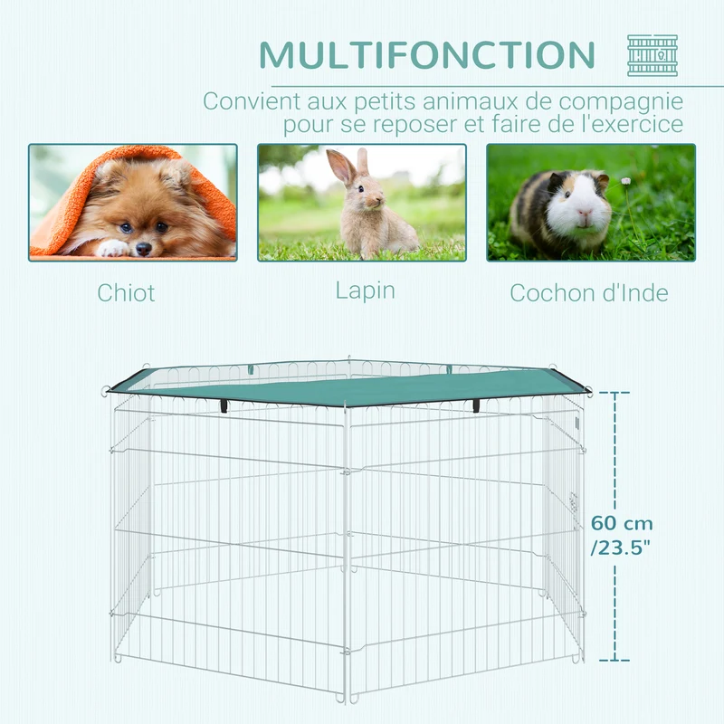 Enclos pour chien modulable hexagonal 120 x 120 x 60 cm porte verrouillable pliable moderne industriel en métal argent 21_0007400